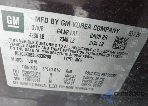 2020 Chevrolet Trax Fwd Ls from USA, damaged, VIN KL7CJKSB2LB336288